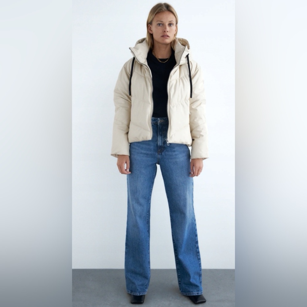 Zara Puffer Faux Leather Cropped Coat